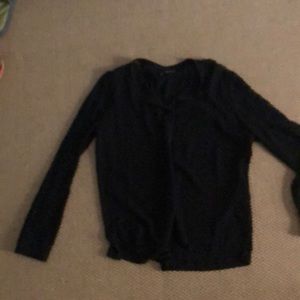 Black silk top with lace peekaboo sleeve